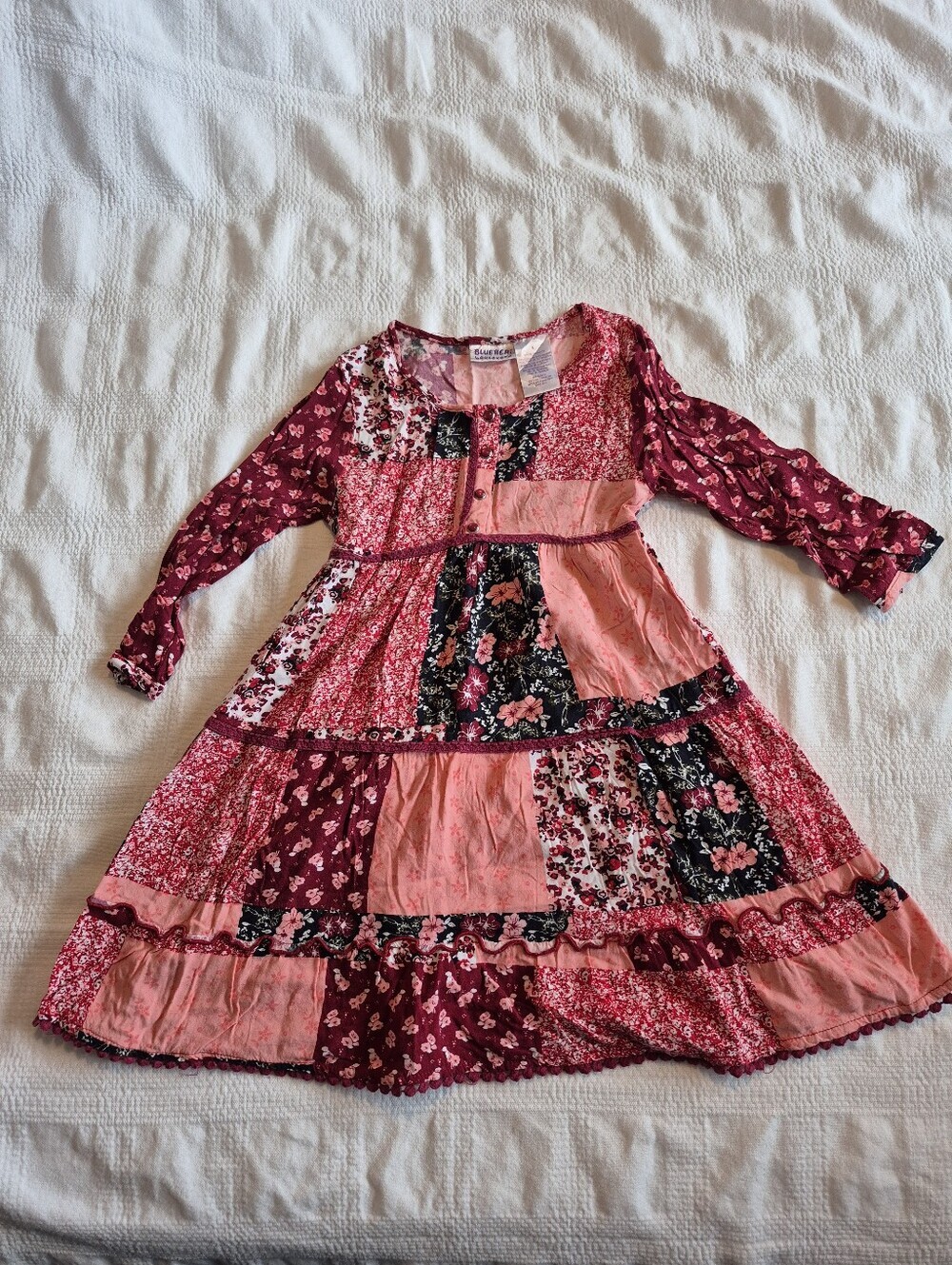Blueberi Boulevard girls size 6 rayon long sleeve flowy dress maroon red pink